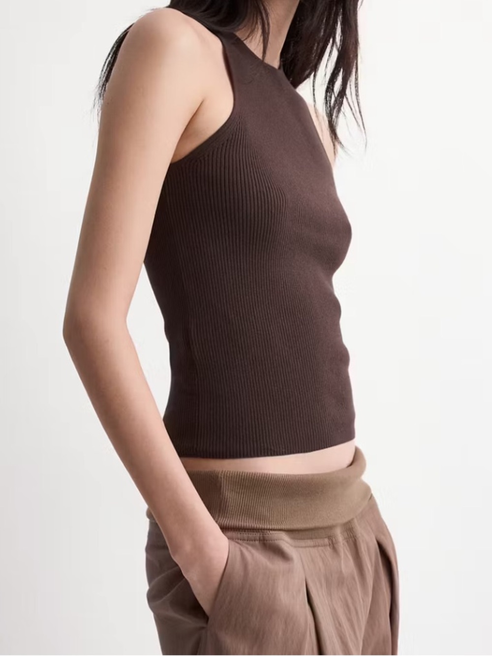 Mango Dark Brown Ribbed Tank FITTED FINE-KNIT TOP 7151